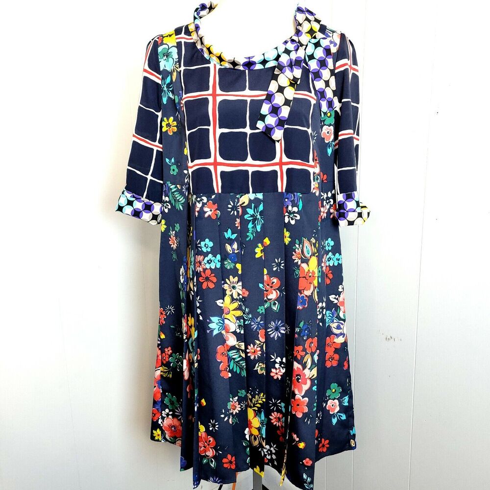 NWT LOVE MOSCHINO Designer Rare pleated floral mix print Dress Size 10 46 blue